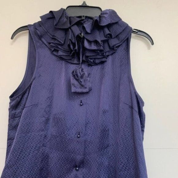 Anthropologie Mise en Scene by FUFFIAN Women Ruffled Blue Silk Blouse Size 6 - Picture 3 of 7